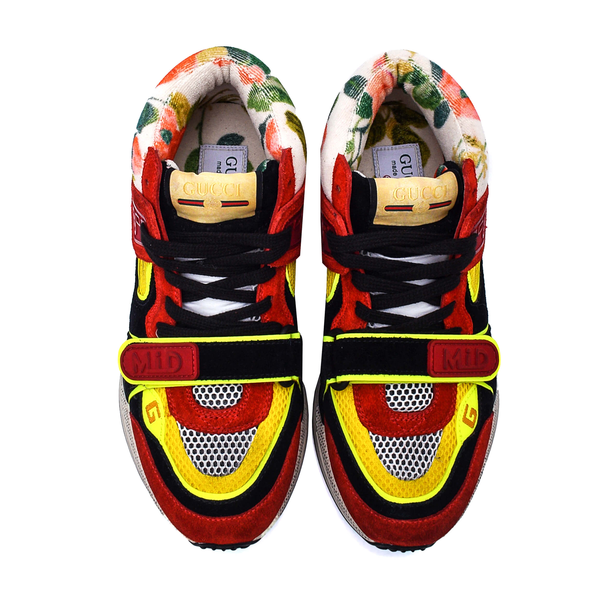 Gucci - Red Reflective Distressed Fioral Ultrapace Sneakers / 38 